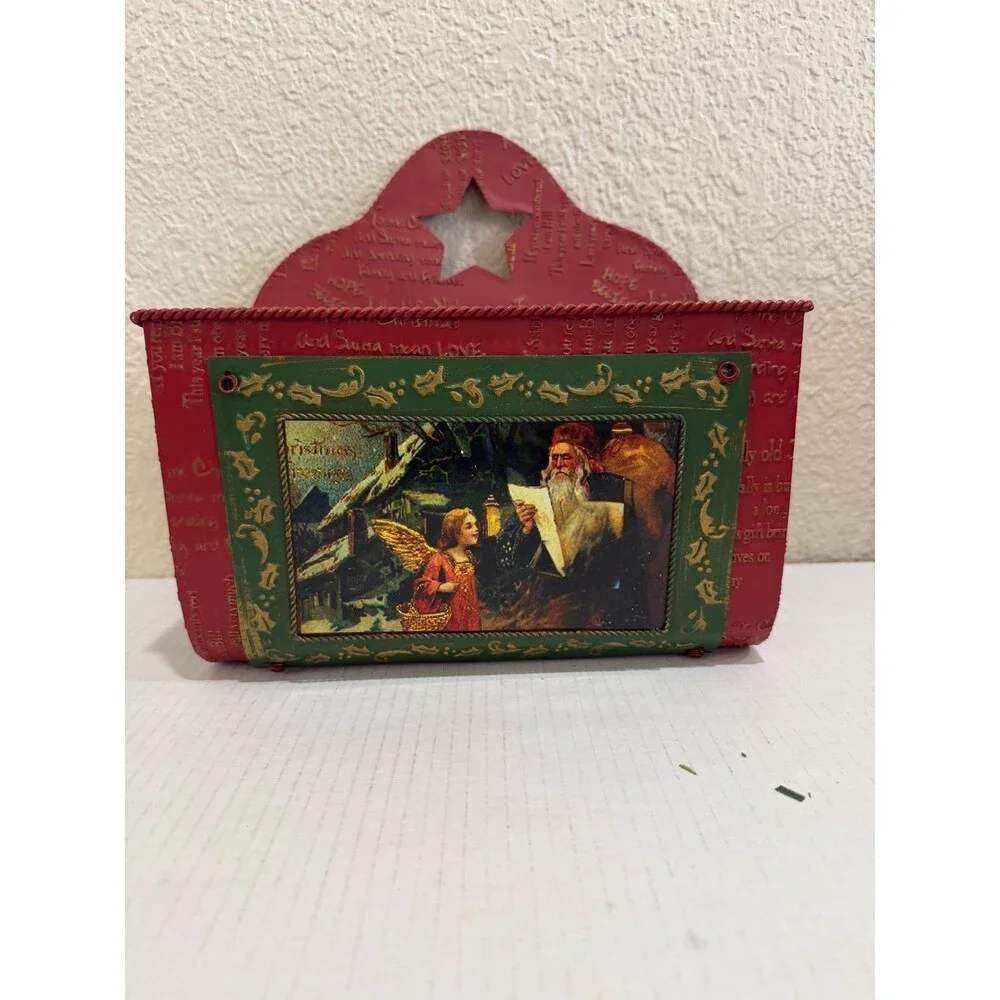 Christmas Cesta Navideña Metálica Vintage con Santa – Decoración Pared Roja con